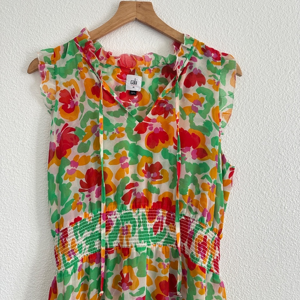 CAbi bright polyester floral Midi summer dress Medium - Picture 5 of 14